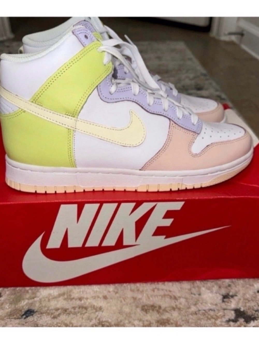 Nike Women’s High-Top Sneakers in Pastel Yellow, Lavender & Peach